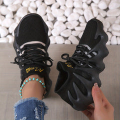 Women's Plaid Pattern Sneakers Low Lace Up Mesh Shoes