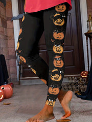 Halloween Pumpkin Print Skinny Leggings Women's