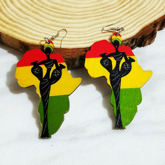 Geometric African Map Dangle Earrings Resin Jewelry Gift