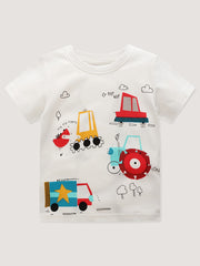 Boys Construction Vehicle Print T-shirt 5PCS