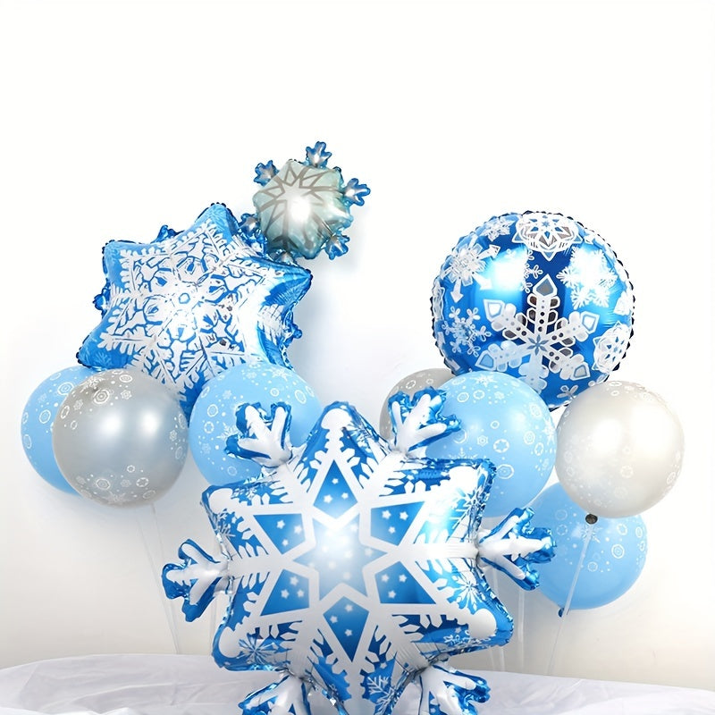 4pcs Snowflake Balloons Large And Small Snowflake Aluminum Foil Decorations