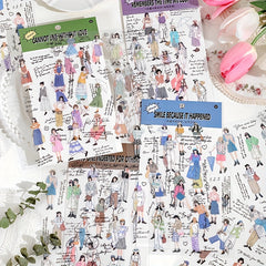 2 Sheets PET Waterproof Stickers Girl Dressing DIY Notebook Material Stickers