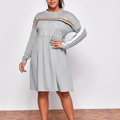  Rainbow Striped Midi Tee Dress Women's Plus Stretch Sporty Tee Dress