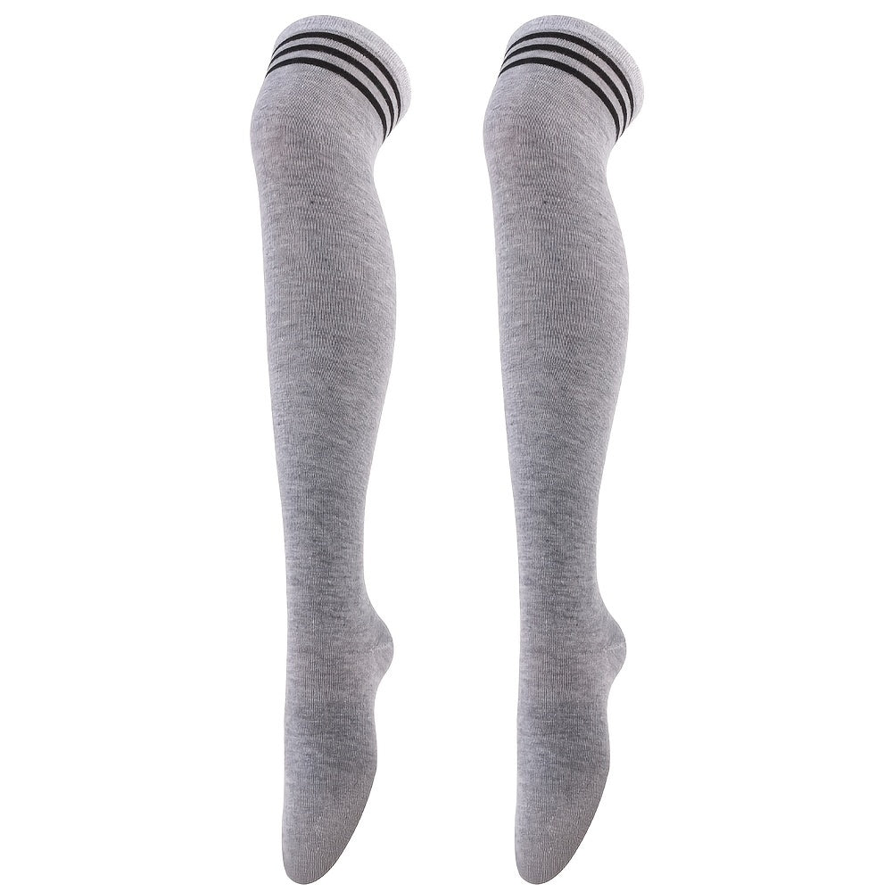 Striped Trim Thigh High Socks Over The Knee Stockings