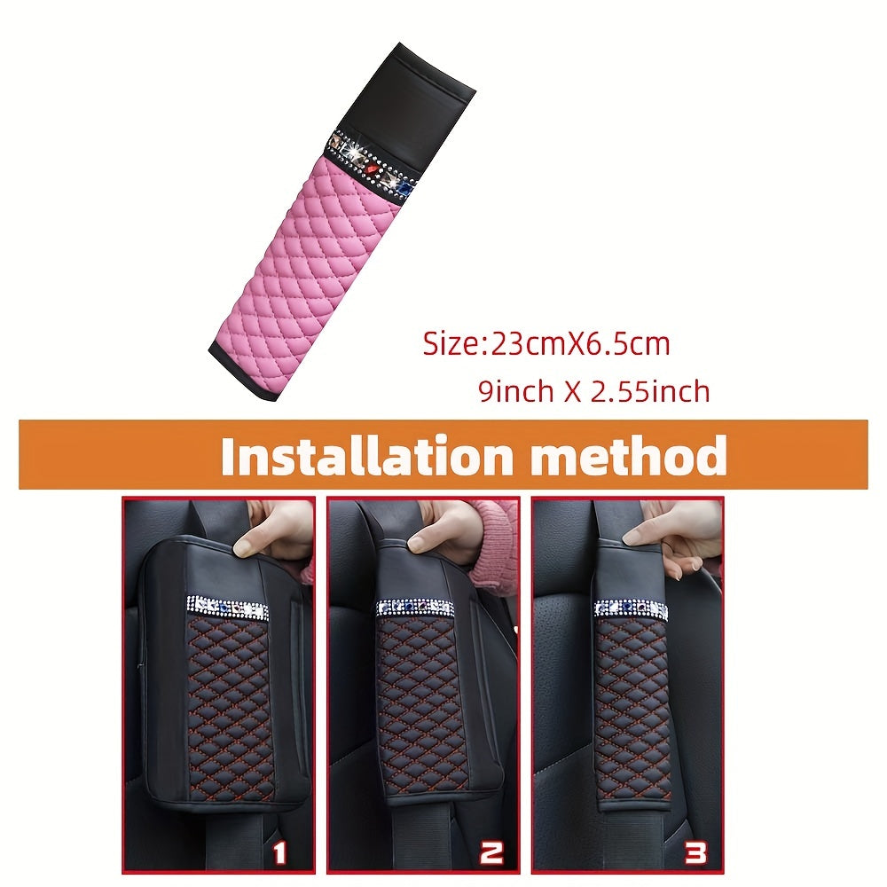 3D Embroidery Diamond Car Seat Belt Cover - Breathable & Comfortable