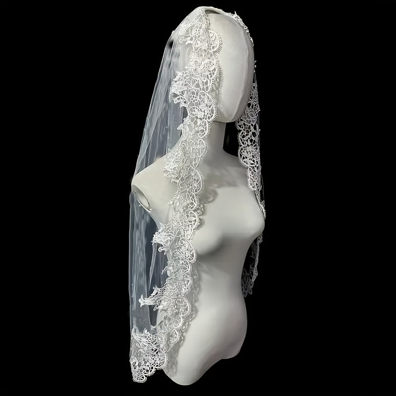 Bridal Veil Floral Embroidery Lace Trim for Weddings Brides Formal Events