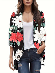  Floral Print Open Front Cardigan