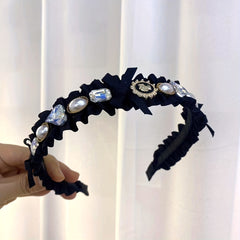 Vintage Faux Pearl Crystal Headband Crinkle Head Hoop Hair Accessories