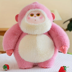 Fluffy Monkey Plush Doll Soft Fur Brown/Pink 9.84in Gift for Girls