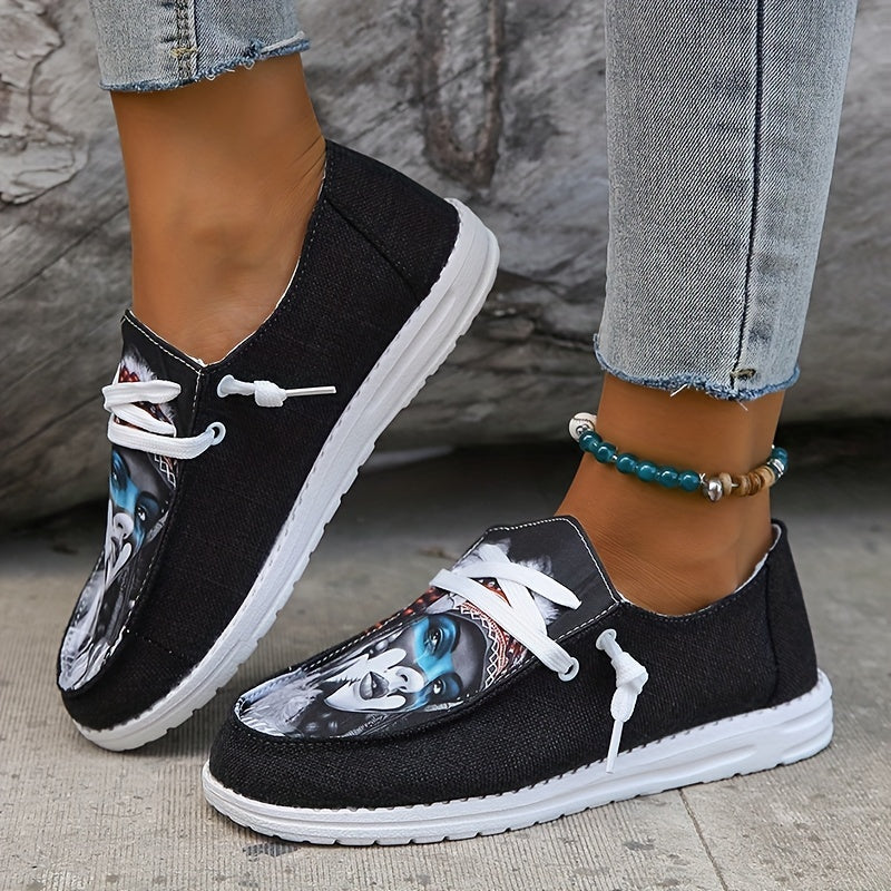 Women's Printed Canvas Casual Lace Up Shoes Lightweight Low Top Sneakers