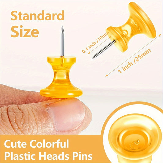 50 Colorful Giant Thumb Tacks 1 Inch Plastic Heads Push Pins for Cork Board