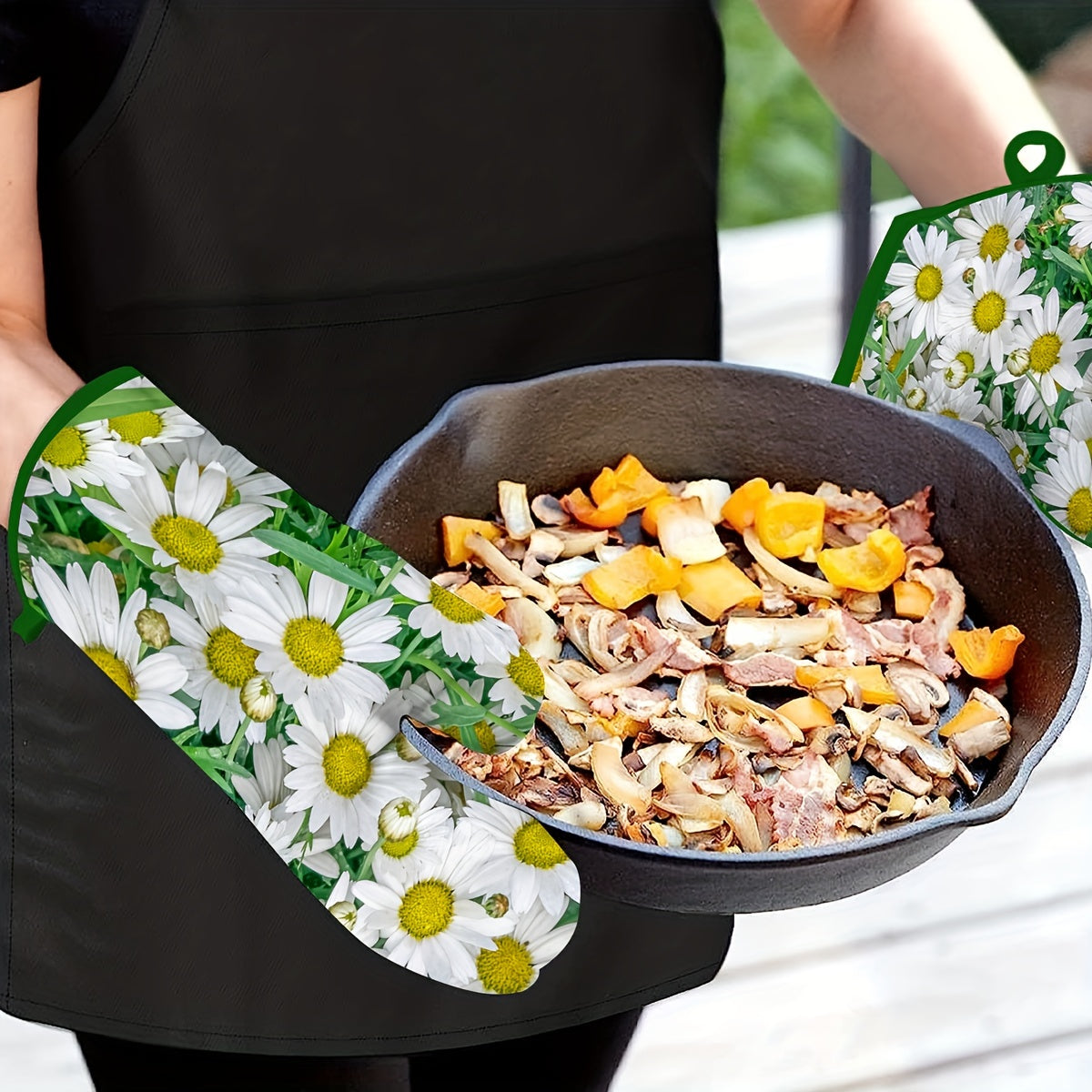 2pcs Cotton Oven Mitts Daisy Pattern Baking Gloves