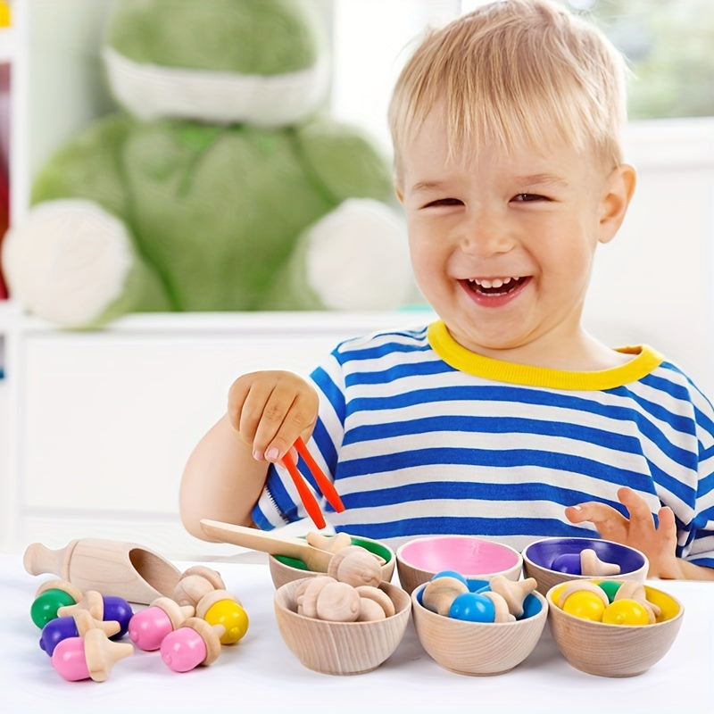 Wooden Colorful Sorting Cup Set Bead Counting Game Toy