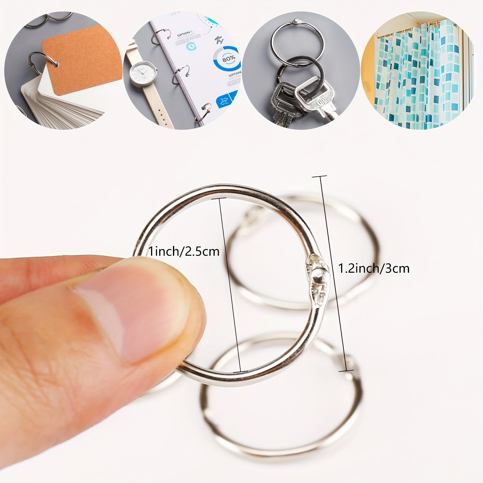 50 Packs 2.54 cm Nickel Plated Steel Binder Rings for School, Home