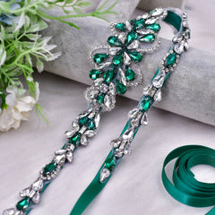 Emerald Green Rhinestone Bridal Sash Wedding Belt
