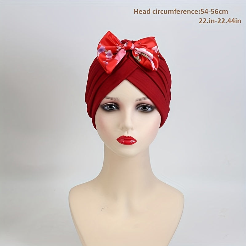 Satin Bow Turban Cap Head Wrap Bandana Headwear Women Beanie Hats