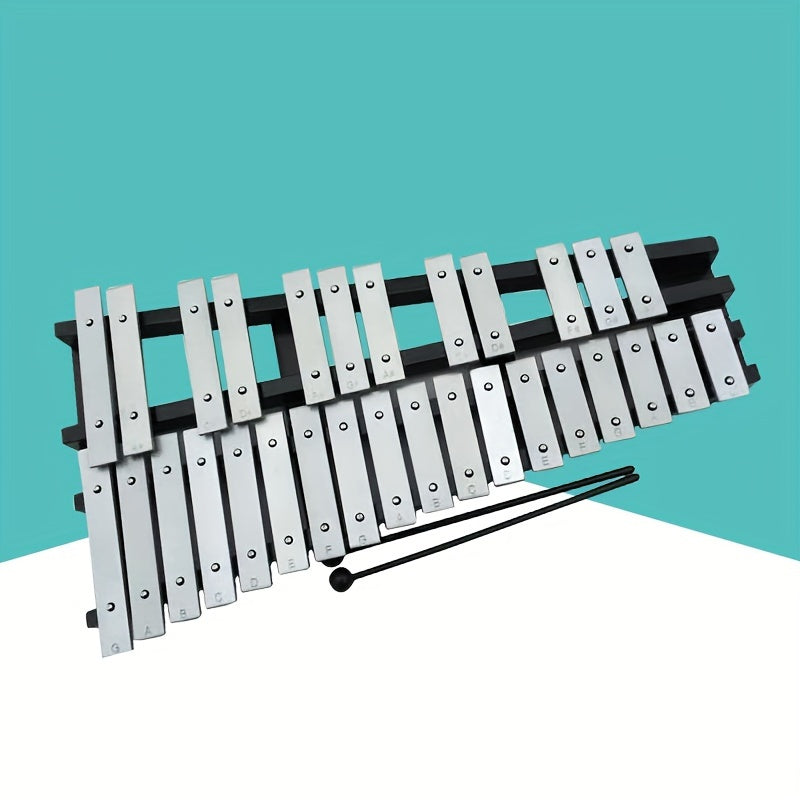 30 Note Glockenspiel Xylophone Foldable Wooden Frame Aluminum Bars Percussion
