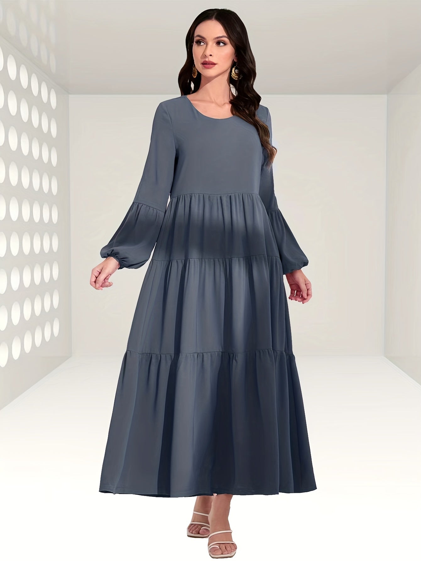 Ruched Lantern Sleeve Maxi Dress Women's Clothing