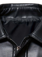 Men's Flap Pockets PU Biker Jacket