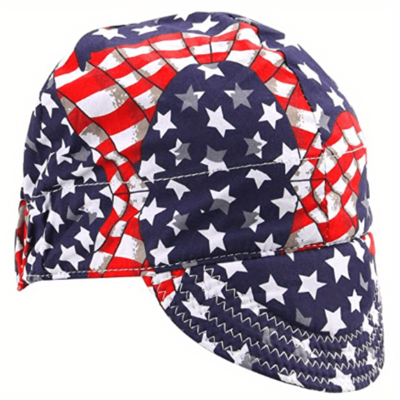 Flame Resistant Welding Cap American Flag Print Mesh Liner Elastic Low Crown