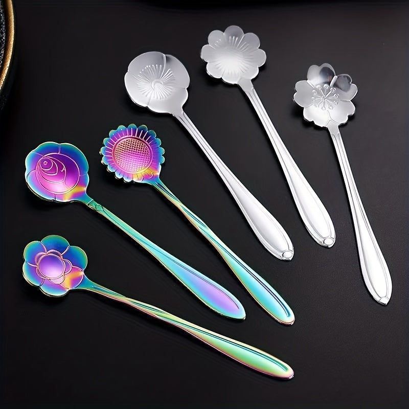 8pcs Flower Spoon Small Tea Spoon Coffee Spoon Stainless Steel