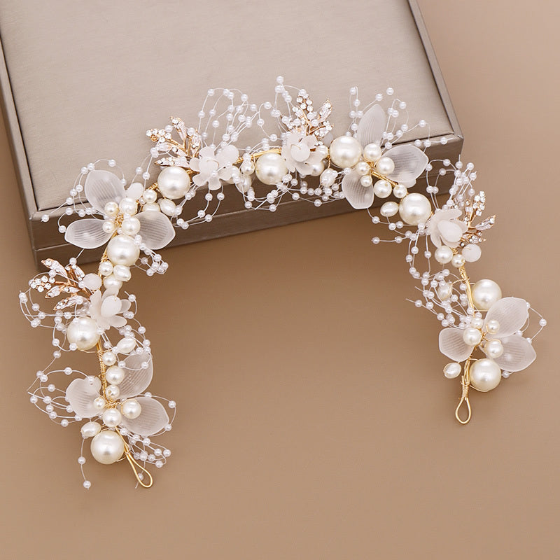 Girls Flower Headband with Faux Pearl Decoration for Wedding Party
