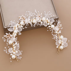 Girls Flower Headband with Faux Pearl Decoration for Wedding Party