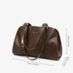 Leather Shoulder Bag Zipper Closure Solid Leather Lining for Women