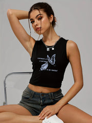 Butterfly Print Sleeveless Crop Top