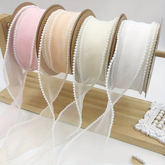 5yd Pearl Fishtail Silk Ribbon Flower Packaging Mesh Ribbon