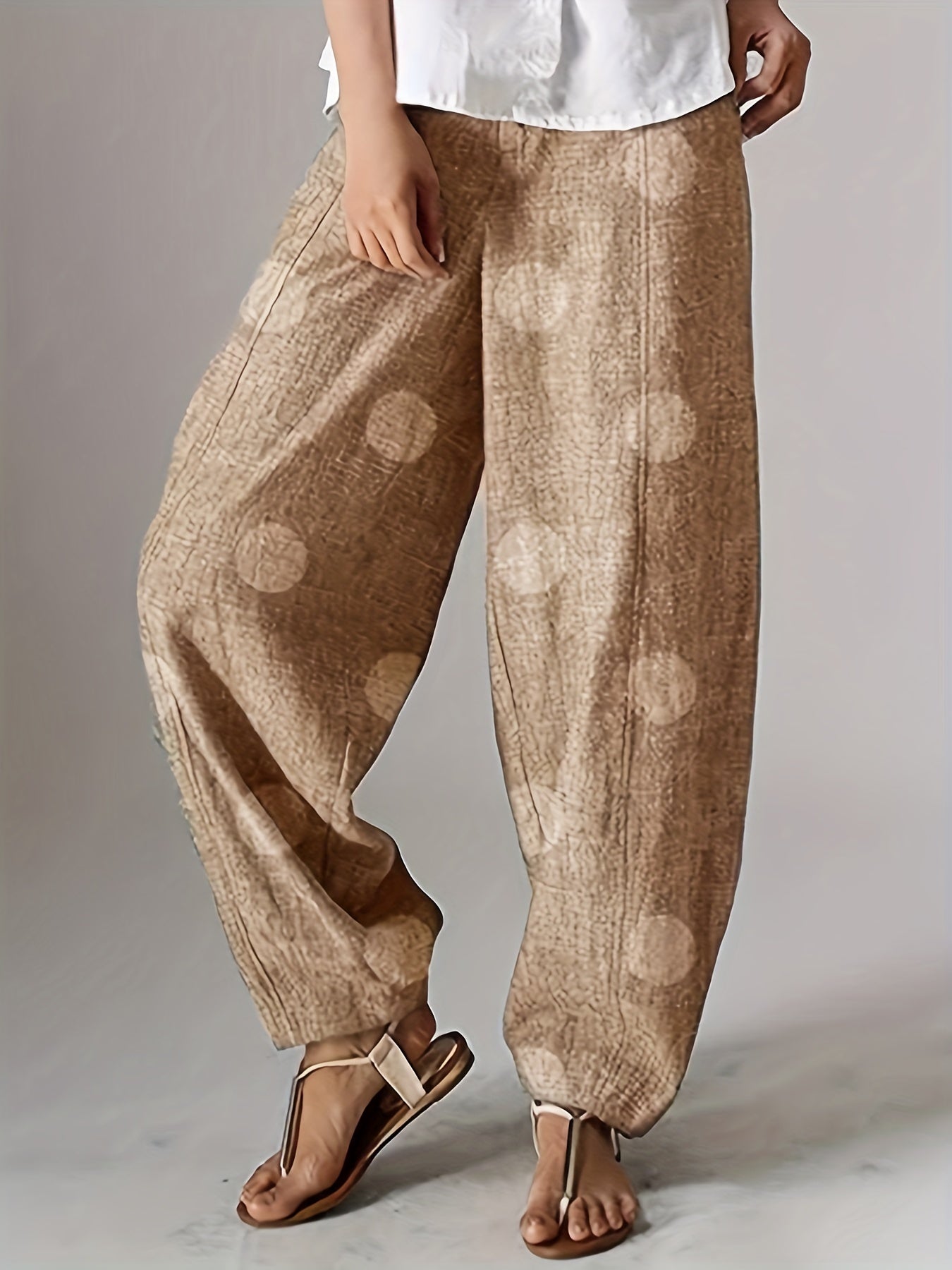  Dot Print High Rise Stretch Pants