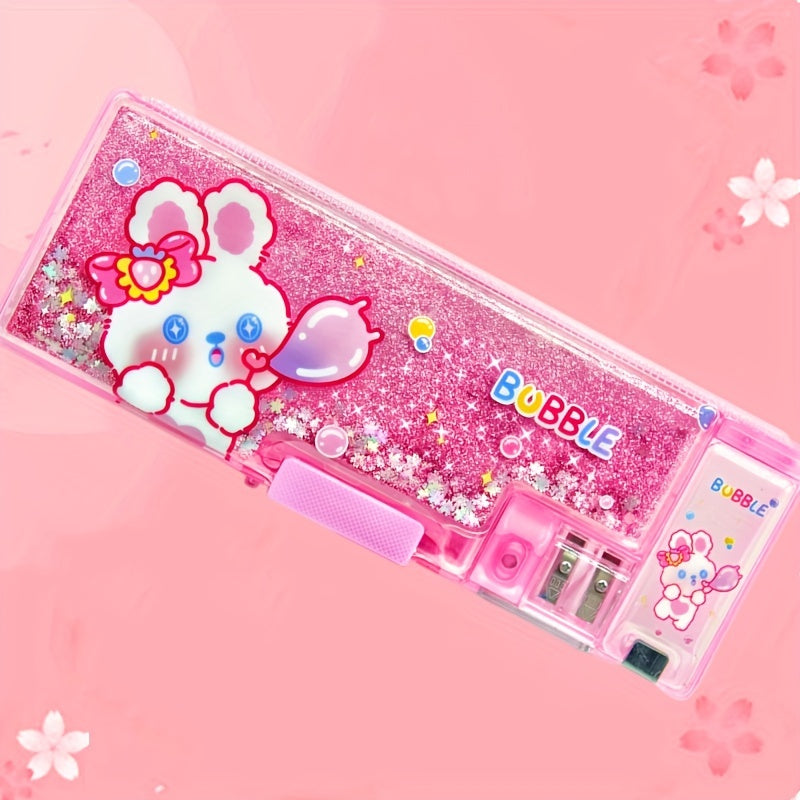 Pink Rabbit Pattern Quicksand Stationery Box with Password Lock