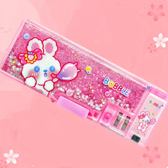 Pink Rabbit Pattern Quicksand Stationery Box with Password Lock