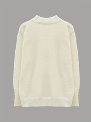  Solid Button Decor Round Neck Sweater