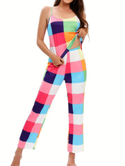 Plaid Lounge Set Crew Neck Cami Top & Pants Women's Loungewear