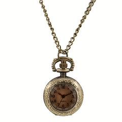 Vintage Pocket Watch With Brown Cover & Thin Chain