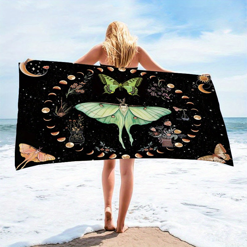 Butterfly Skull Pattern Beach Towel Soft Absorbent Lightweight