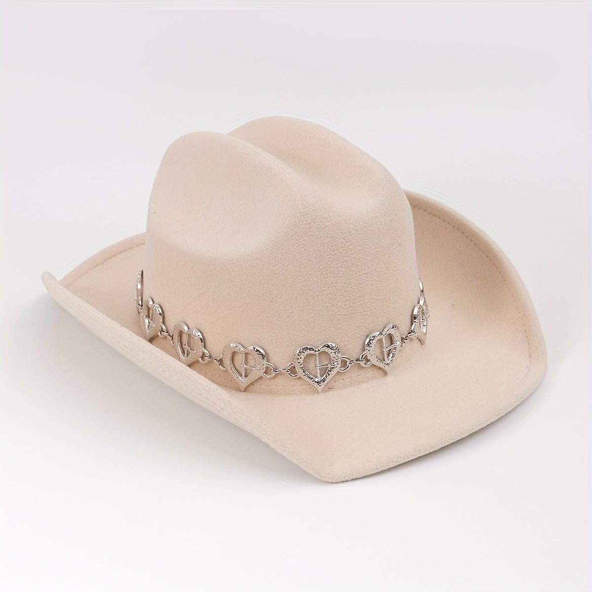 Fedora Cap Heart Chain Decor Western Cowboy Hat Warm Jazz Couple Felt Hats