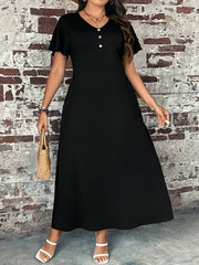  V-Neck Maxi Dress with Button Detail