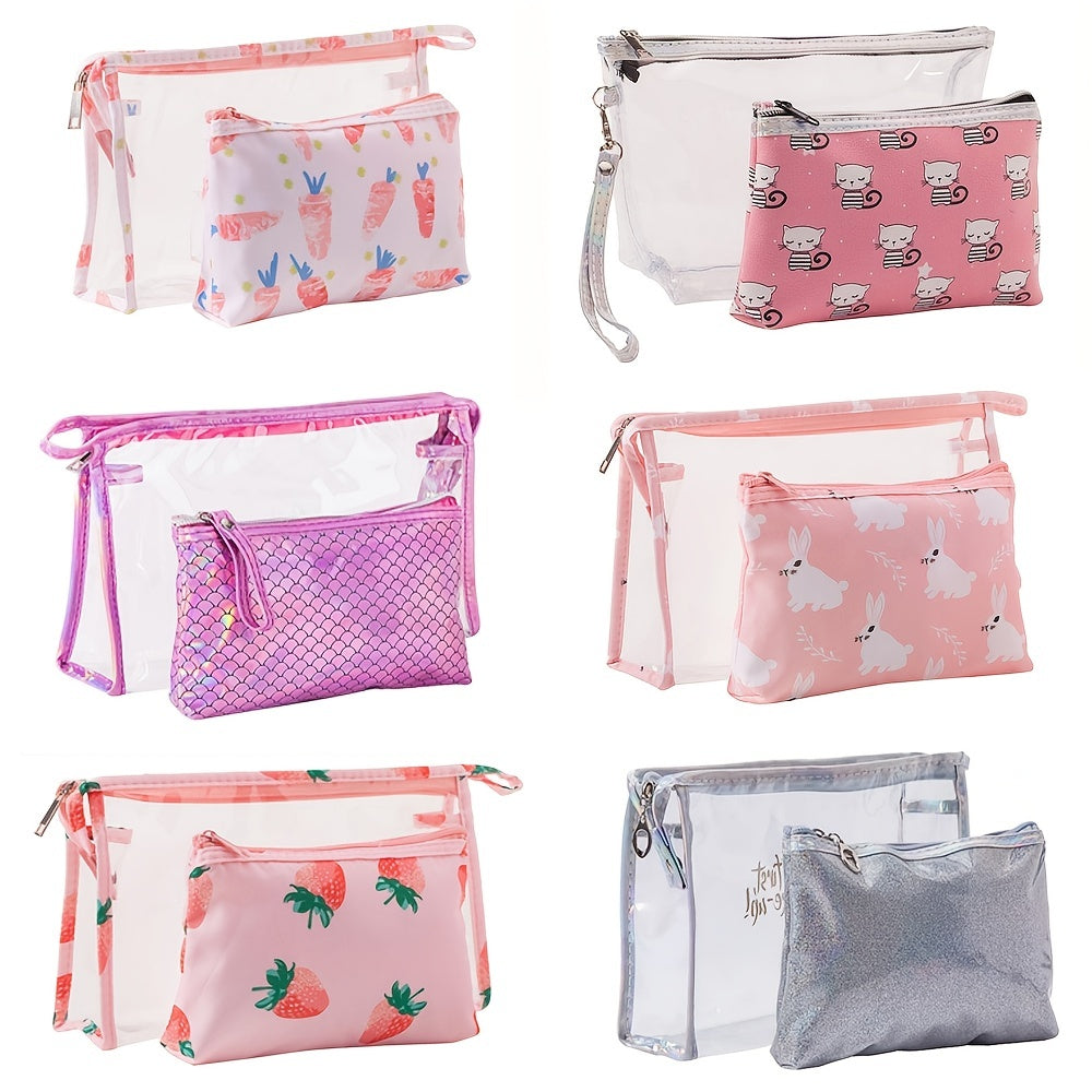 2PCS Cartoon Makeup Pouch Toiletry Organizer