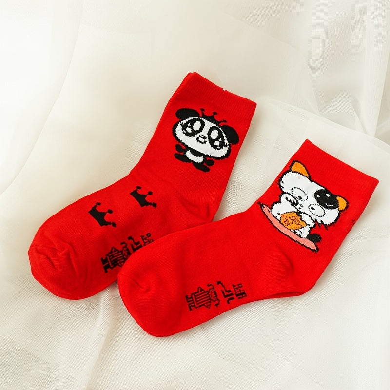 4 Pairs Cartoon Print Socks Chinese Year Women's Stockings Hosiery