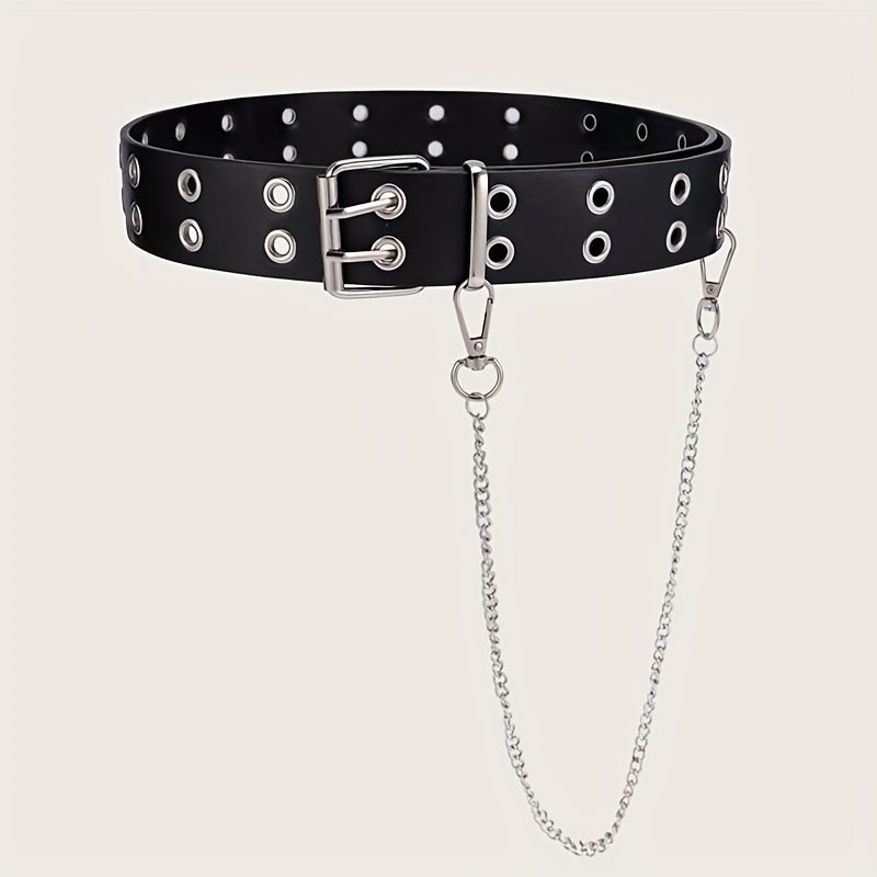 Rivet Stud Punk Belt Metal Chain Tassel Hip Wide Belt Double Pin Buckle
