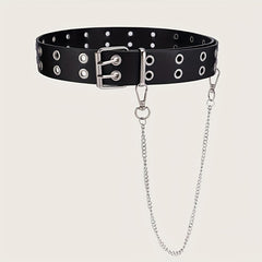 Rivet Stud Punk Belt Metal Chain Tassel Hip Wide Belt Double Pin Buckle