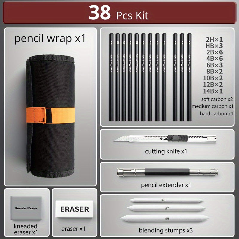 Sketch Pencils Set with Canvas Wrap Bag Drawing Art Supplies