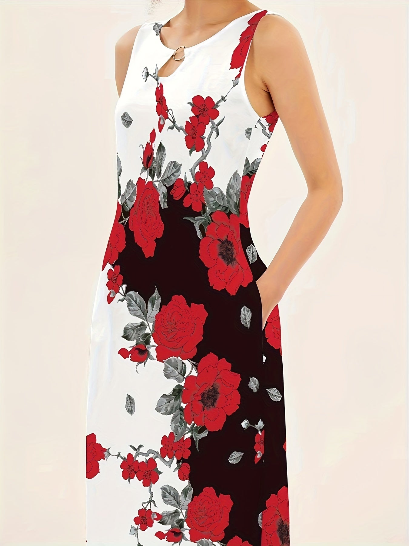 Floral Print Pocket Dress Waist Summer Swing Long Dresses Women's Clothing