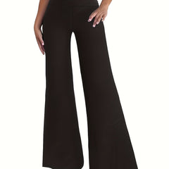 Women's Plus Solid Wide Waistband Flared Leg Trousers