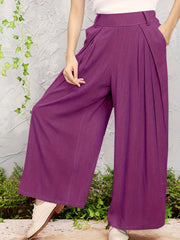  Solid Wide Leg Loose Trousers With Pockets