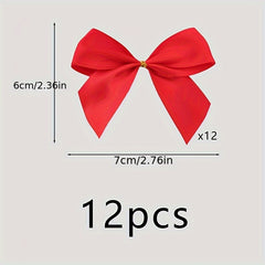 12pcs Red Christmas Bow Decoration for Party Supplies