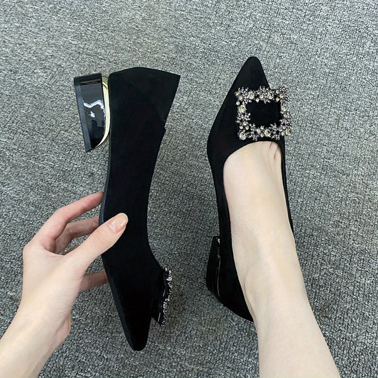 Women's Rhinestone Pointed Toe Low Heel Slip On Shoes