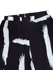  Colorblock Brush Print High Rise Wide Leg Pants